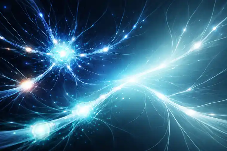 Abstract illustration showing fluctuating neural signaling and inflammation in relapsing remitting multiple sclerosis