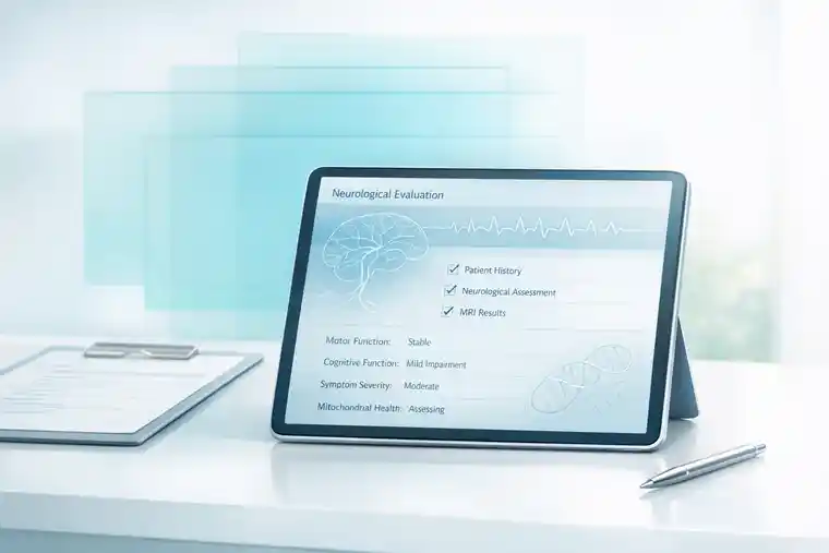 Clinical evaluation interface for Friedreich’s Ataxia regenerative therapy including neurological assessment and mitochondrial health review