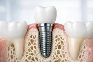 Dental implant with crown shown in jawbone how long do dental implants last