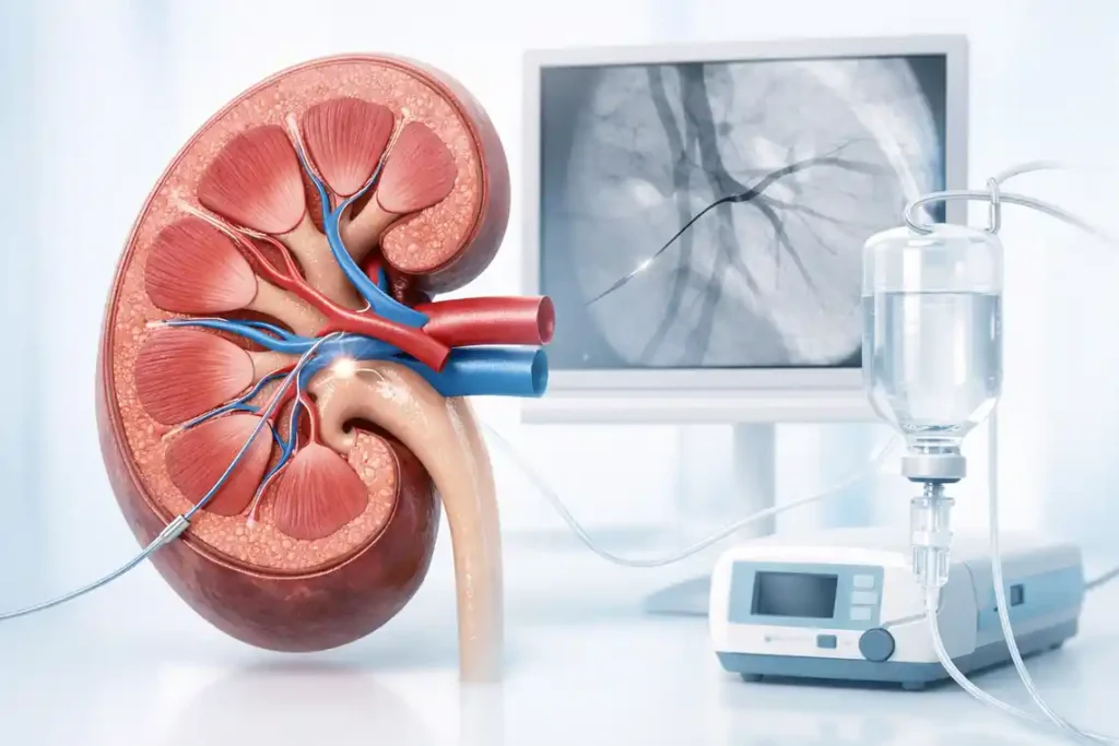 Targeted stem cell and exosome treatment delivery for diabetic nephropathy through renal vessels under imaging guidance