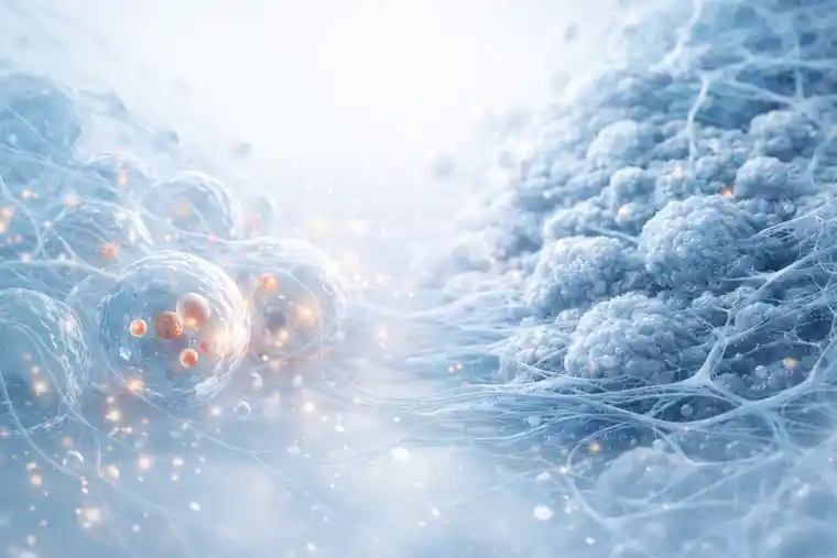 Kidney disease inflammation to fibrosis illustration showing chronic inflammation, extracellular matrix deposition, tissue scarring, and progressive fibrotic kidney damage
