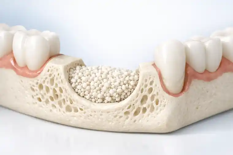 Traditional bone grafting in dentistry shown in a clean jawbone illustration for dental implant support