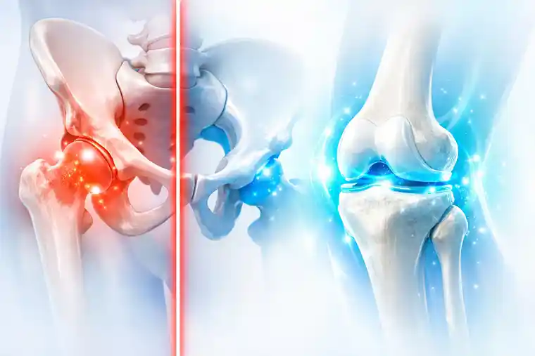 Avoid hip or knee surgery with stem cell injections shown in a clear non-surgical medical illustration