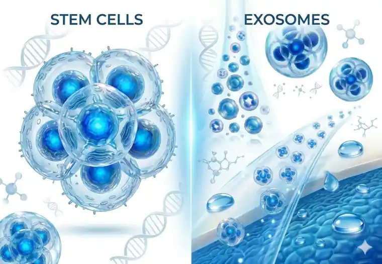 Difference between stem cells and exosomes shown as a clear regenerative medicine comparison