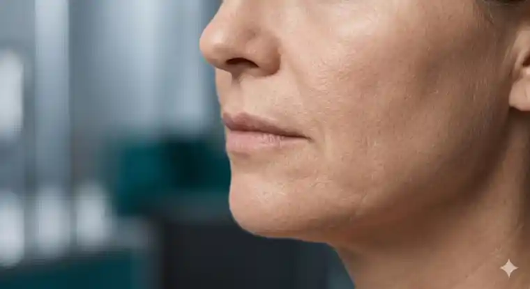 Good candidate for skin rejuvenation with stem cells shown through realistic partial facial skin quality
