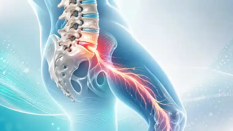 Lumbar disc disease causing leg pain sciatica illustration