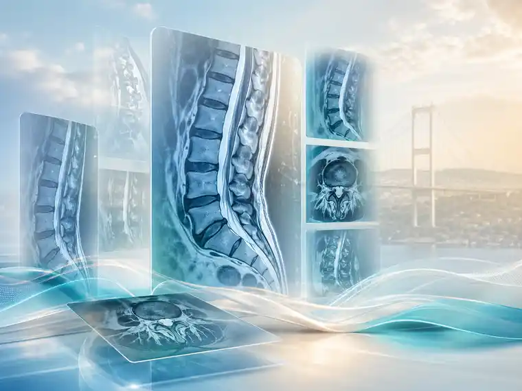 Lumbar Disc Disease On MRI illustration with Bosphorus Bridge in background