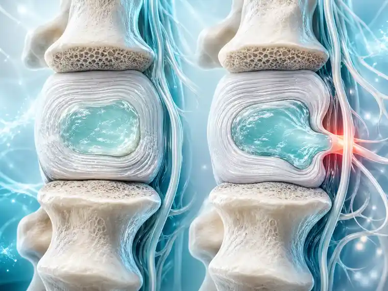 Lumbar disc disease vs herniated disc illustration