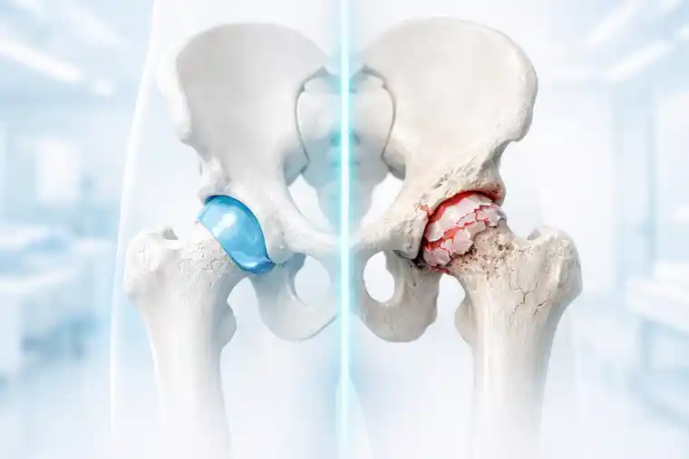 Stem cell injections do not replace hip or knee surgery in every case shown in a clear medical illustration