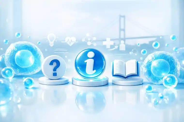 FAQ section illustration for stem cells and exosomes with regenerative medicine concept and subtle Bosphorus Bridge background