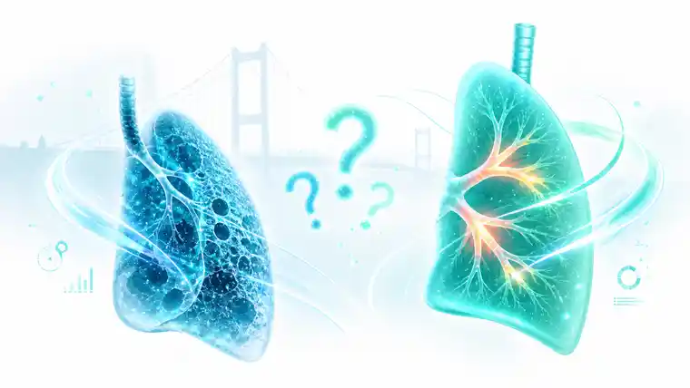 Asthma vs COPD lung comparison showing asthma inflammation and COPD lung damage with Bosphorus Bridge background