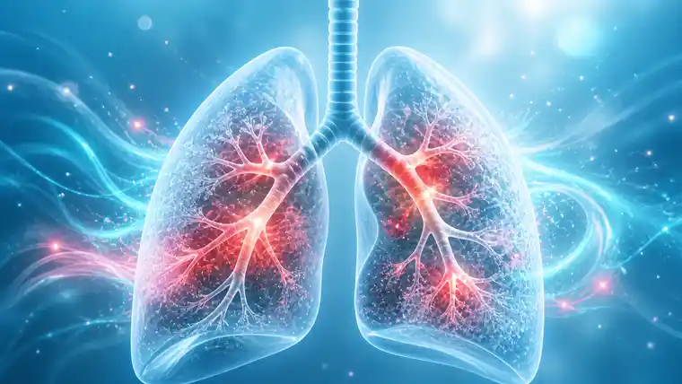 COPD exacerbations illustration showing inflamed lungs and flare-up related lung inflammation in a medical style