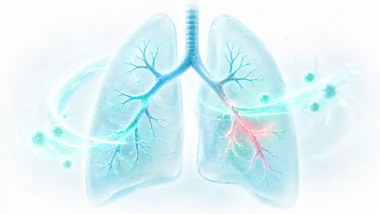 Regenerative medicine for asthma showing airway inflammation and narrowed bronchi in a medical lung illustration
