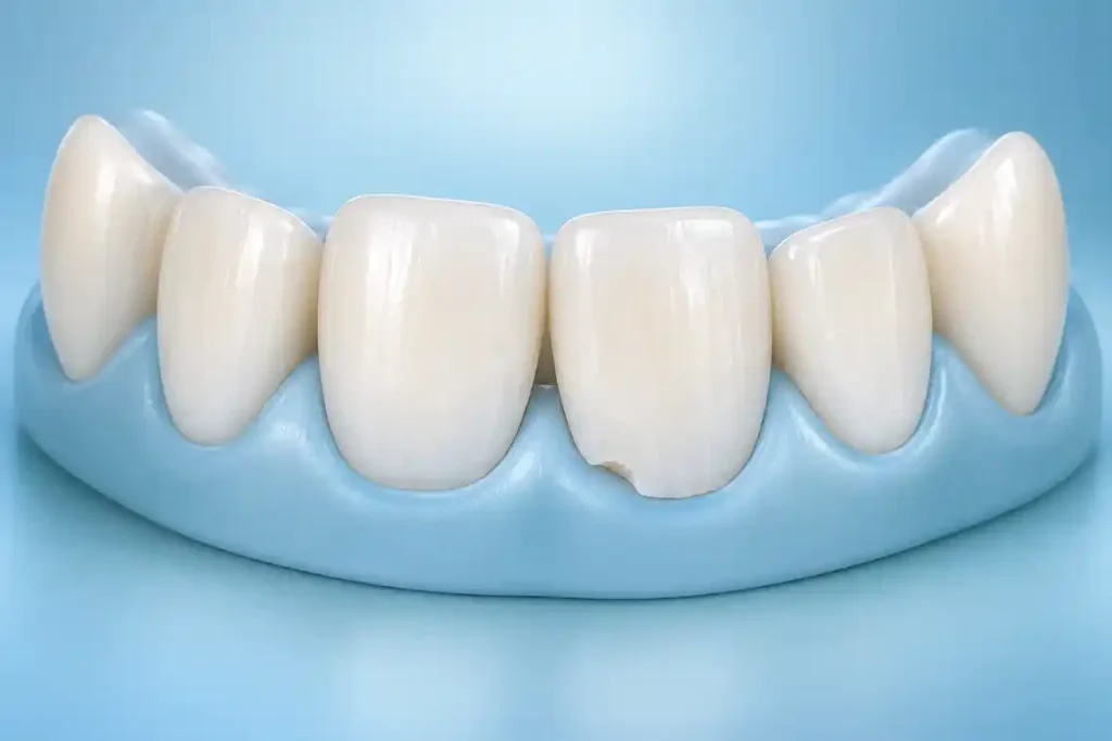 Veneers vs crowns in Istanbul Turkey for front teeth with small chips, gaps and uneven edges